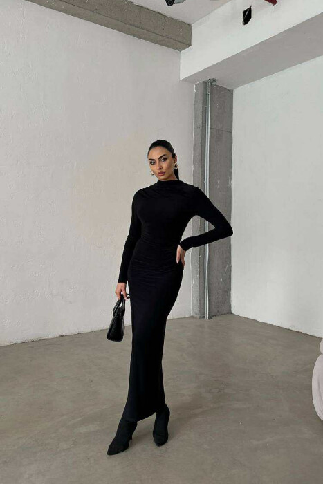 ONE COLOR LONG WOMEN DRESS BLACK/ E ZEZE - 1