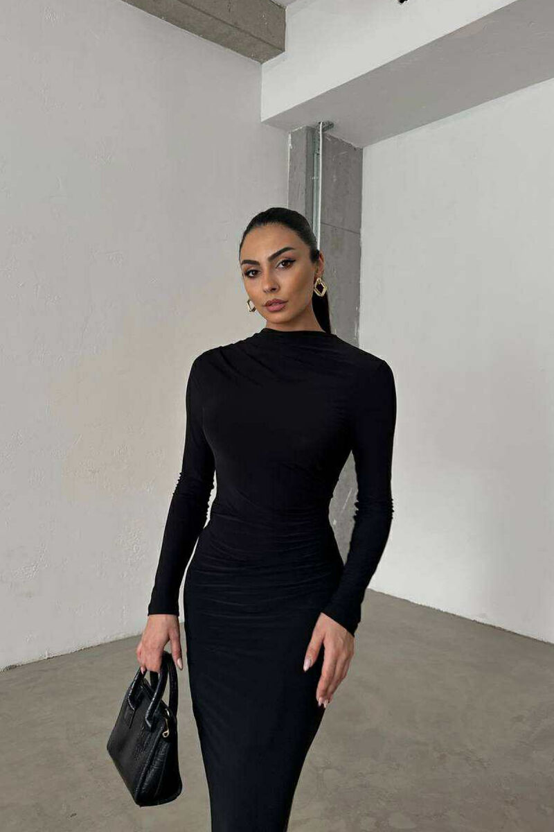 ONE COLOR LONG WOMEN DRESS BLACK/ E ZEZE - 5
