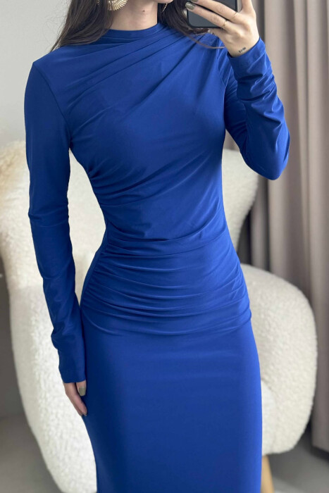 ONE COLOR LONG WOMEN DRESS BLUE/BLU - 4