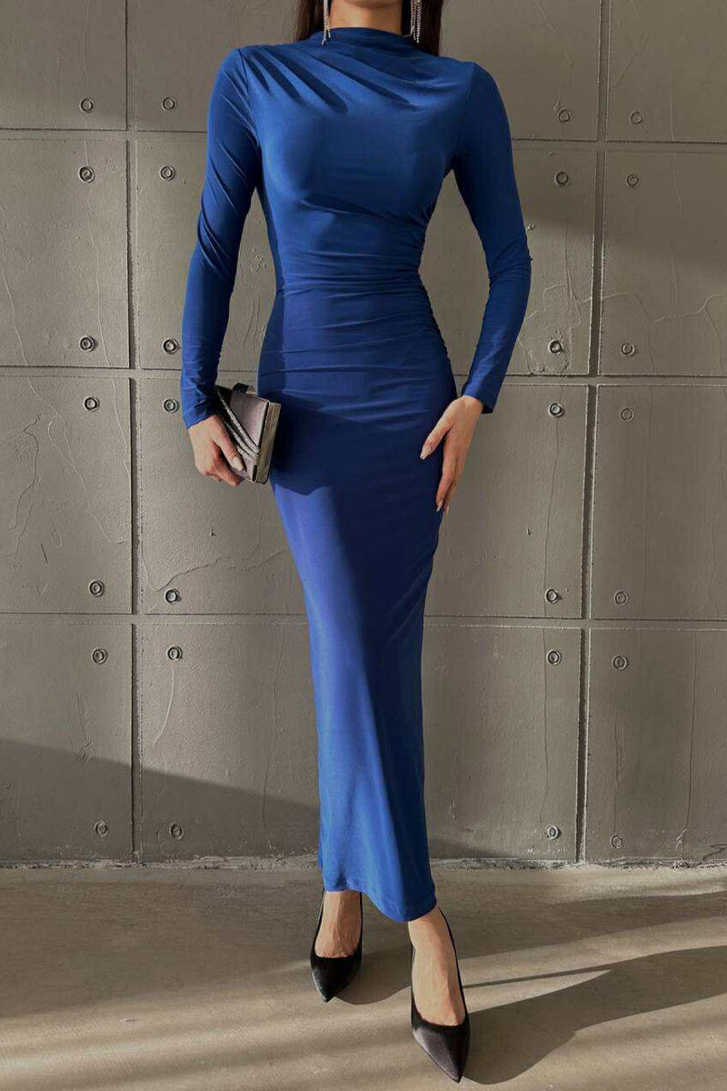 ONE COLOR LONG WOMEN DRESS BLUE/BLU - 3