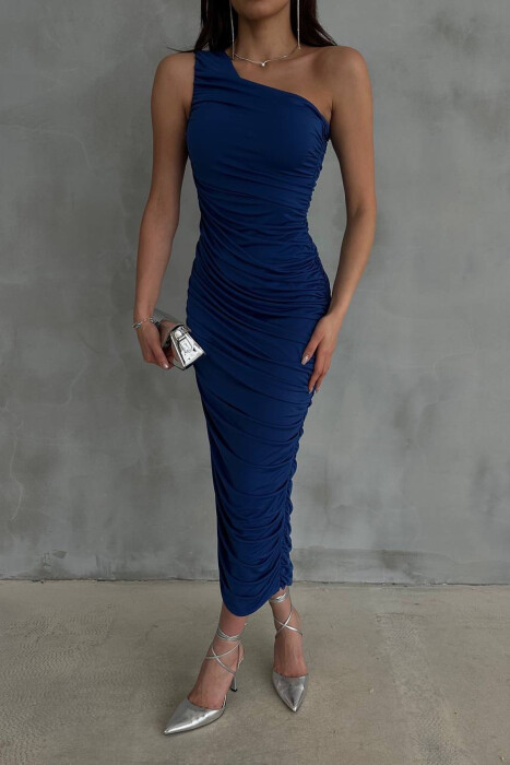 ONE COLOR LONG WOMEN DRESS BLUE/BLU - 1