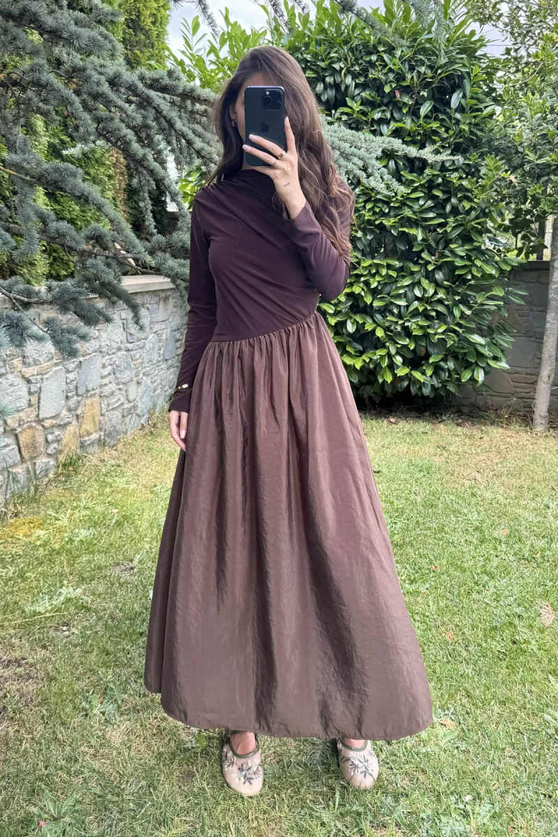 ONE COLOR LONG WOMEN DRESS BROWN/KAFE - 1
