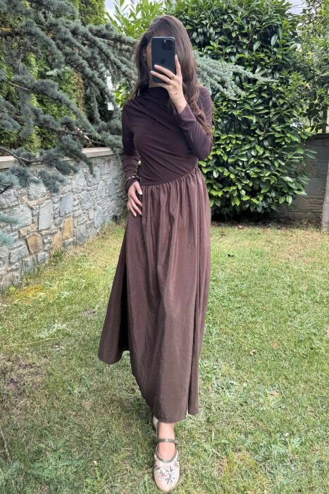 ONE COLOR LONG WOMEN DRESS BROWN/KAFE - 2