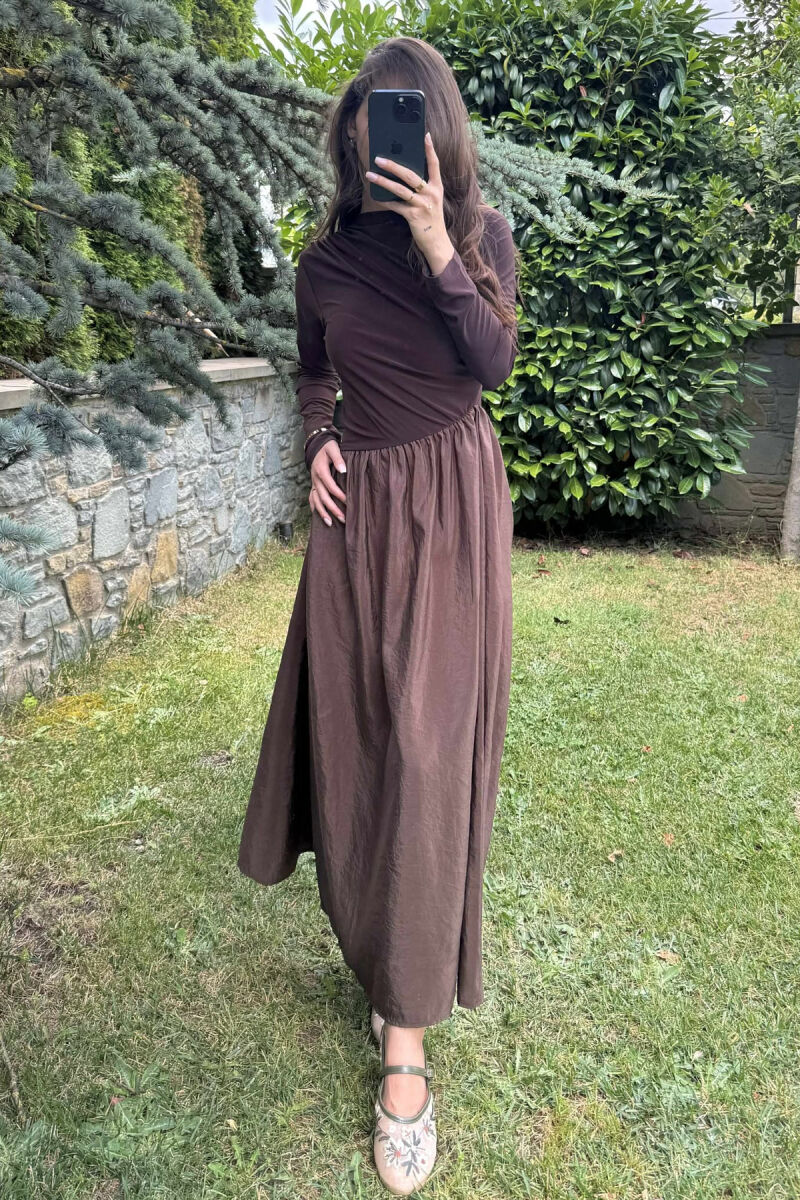ONE COLOR LONG WOMEN DRESS BROWN/KAFE - 2