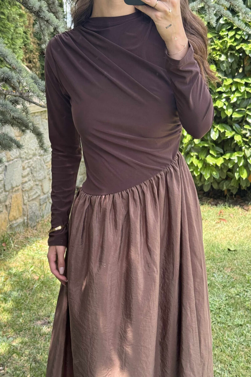 ONE COLOR LONG WOMEN DRESS BROWN/KAFE - 3