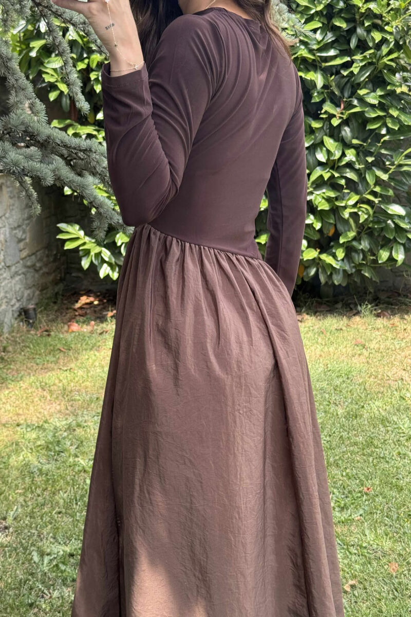 ONE COLOR LONG WOMEN DRESS BROWN/KAFE - 4