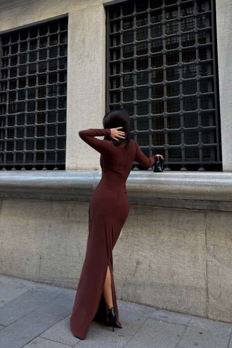 ONE COLOR LONG WOMEN DRESS BROWN/KAFE - 2