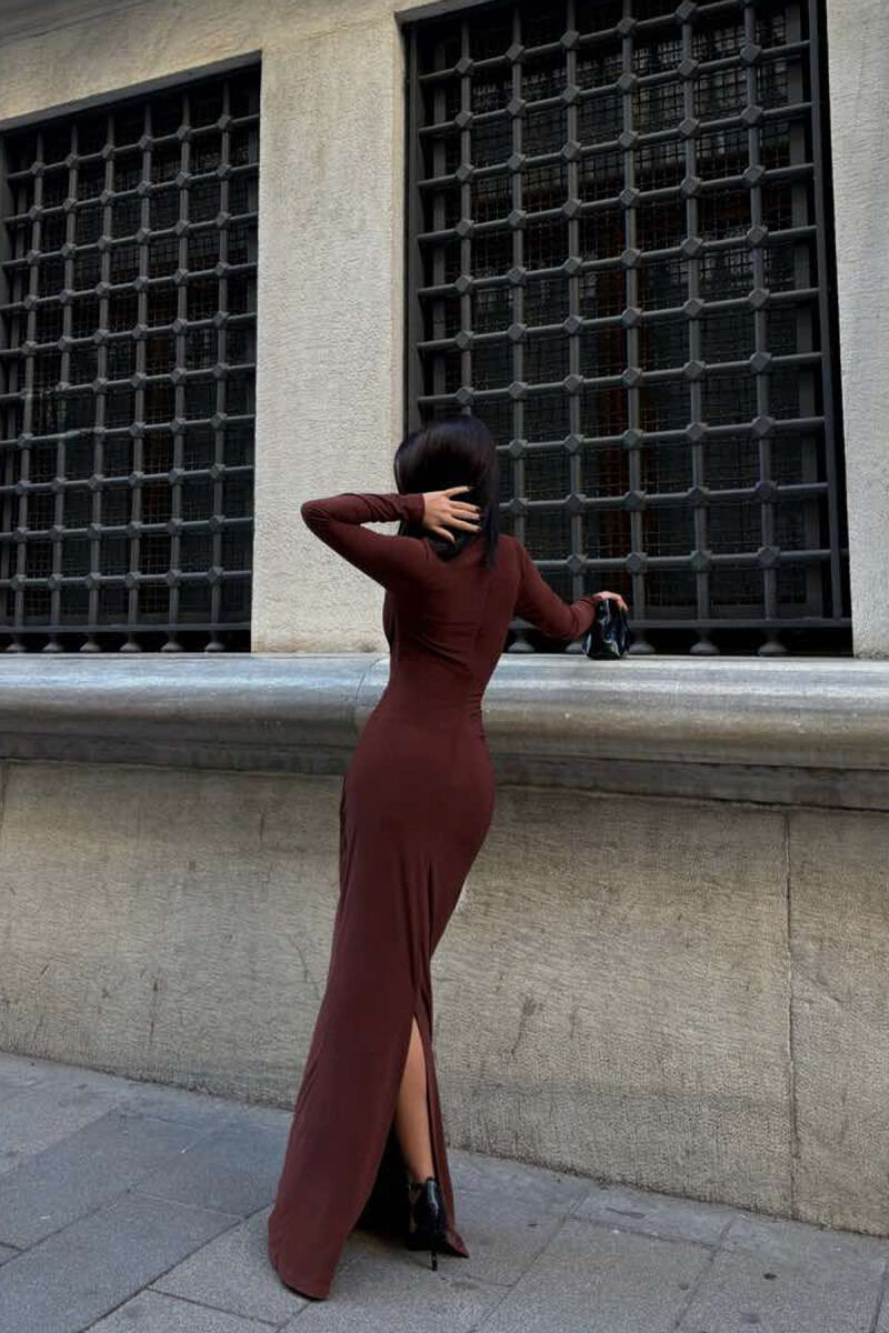 ONE COLOR LONG WOMEN DRESS BROWN/KAFE - 2