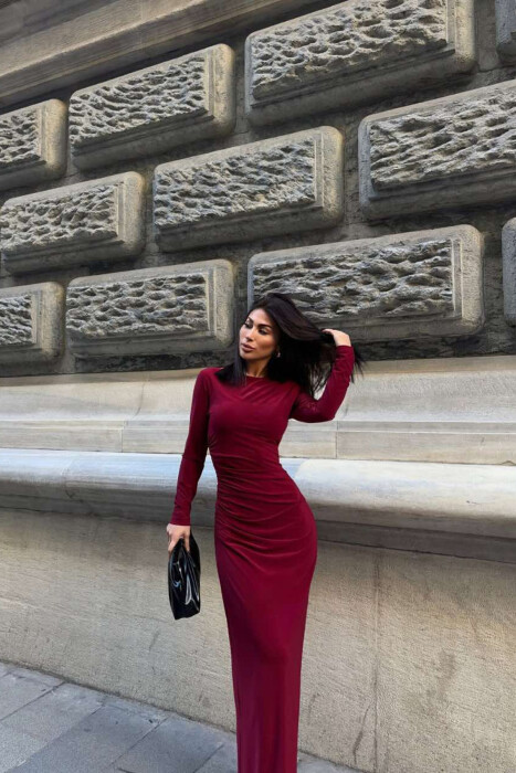 ONE COLOR LONG WOMEN DRESS BURGUNDY/VISHNJE - 3