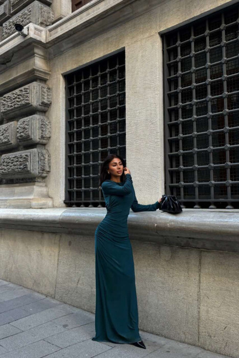 ONE COLOR LONG WOMEN DRESS GREEN/JESHILE 