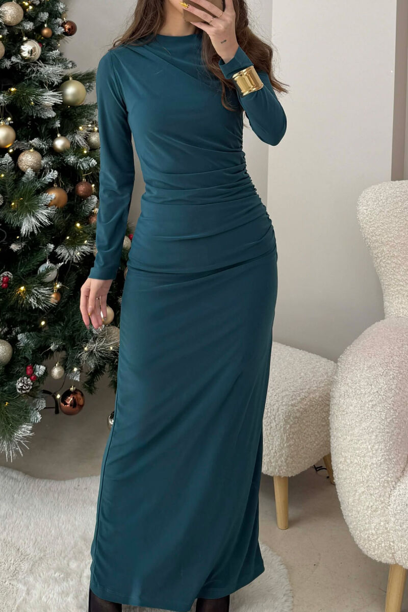 ONE COLOR LONG WOMEN DRESS GREEN/JESHILE - 3