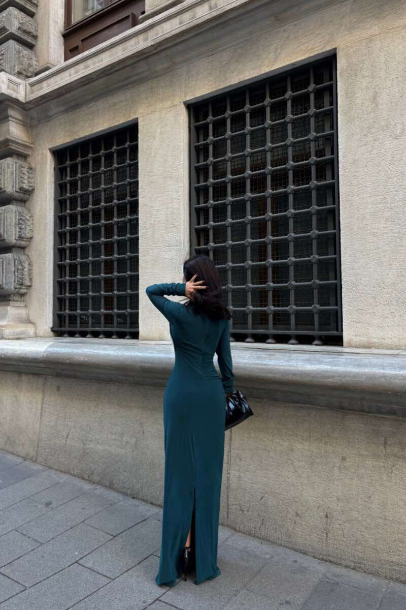 ONE COLOR LONG WOMEN DRESS GREEN/JESHILE - 2