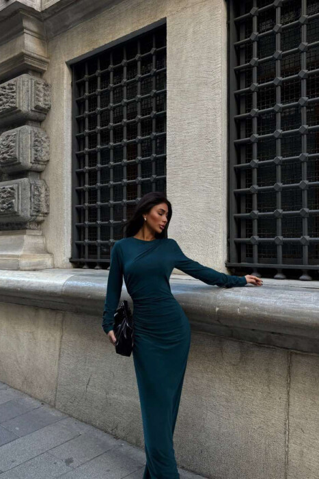 ONE COLOR LONG WOMEN DRESS GREEN/JESHILE - 3