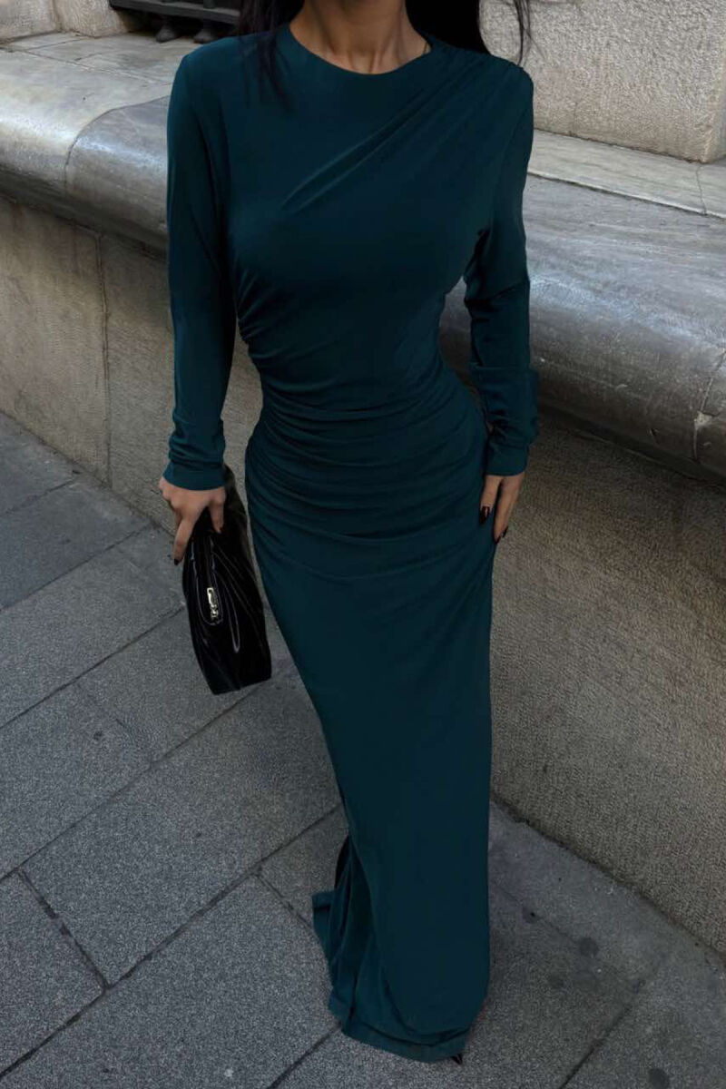 ONE COLOR LONG WOMEN DRESS GREEN/JESHILE - 4