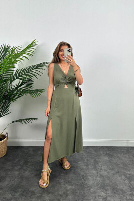 ONE COLOR LONG WOMEN DRESS OLIVE/ULLI 