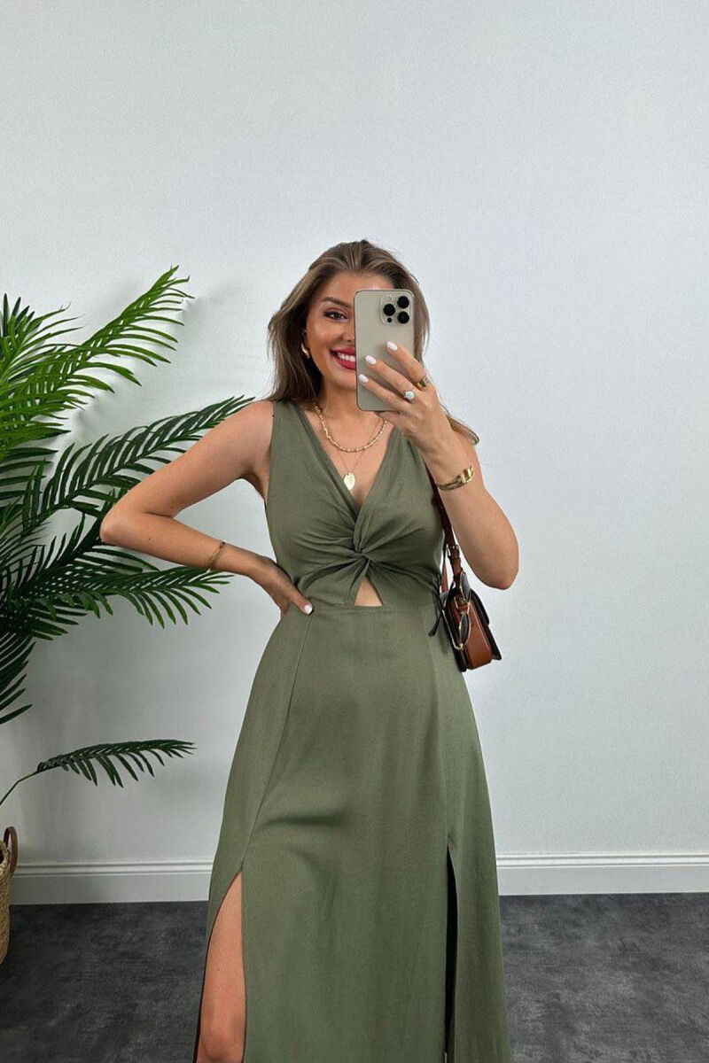 ONE COLOR LONG WOMEN DRESS OLIVE/ULLI - 2