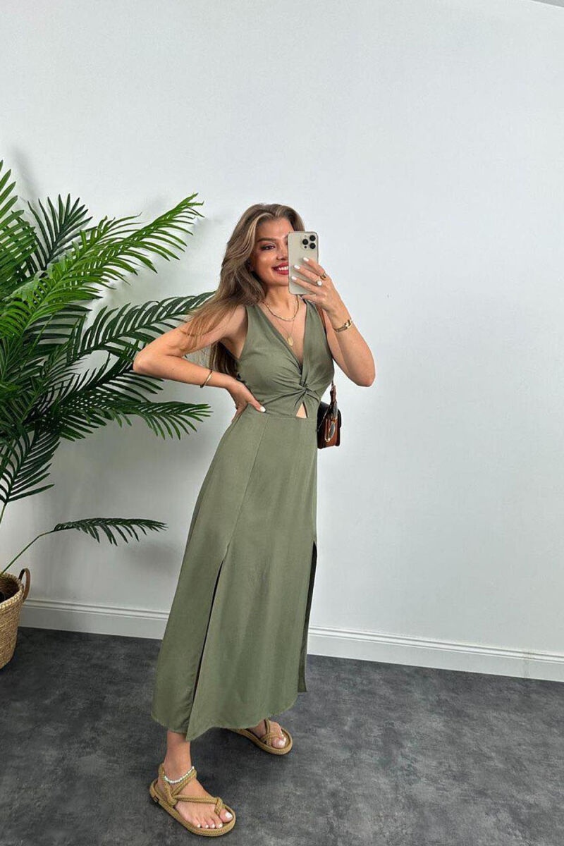 ONE COLOR LONG WOMEN DRESS OLIVE/ULLI - 3