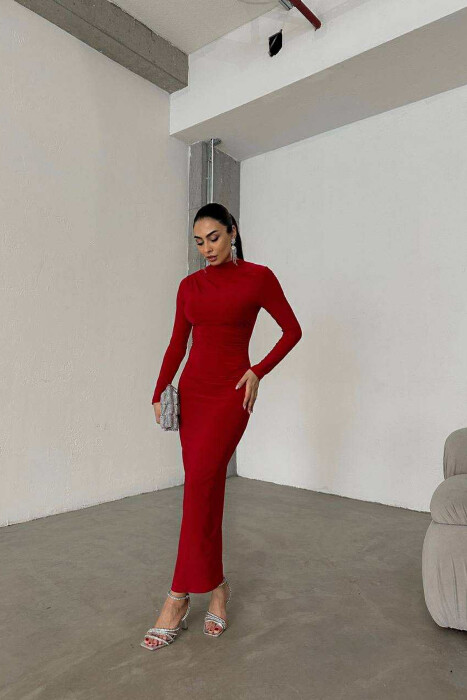 ONE COLOR LONG WOMEN DRESS RED/E KUQE - 1
