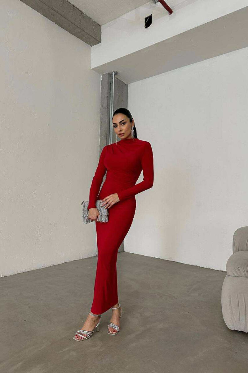 ONE COLOR LONG WOMEN DRESS RED/E KUQE - 2