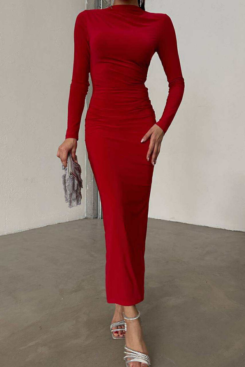 ONE COLOR LONG WOMEN DRESS RED/E KUQE - 3