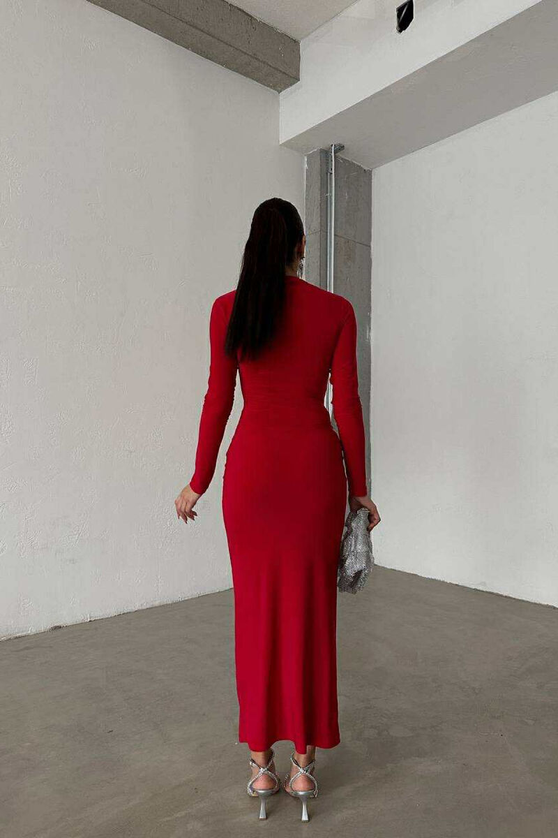 ONE COLOR LONG WOMEN DRESS RED/E KUQE - 5