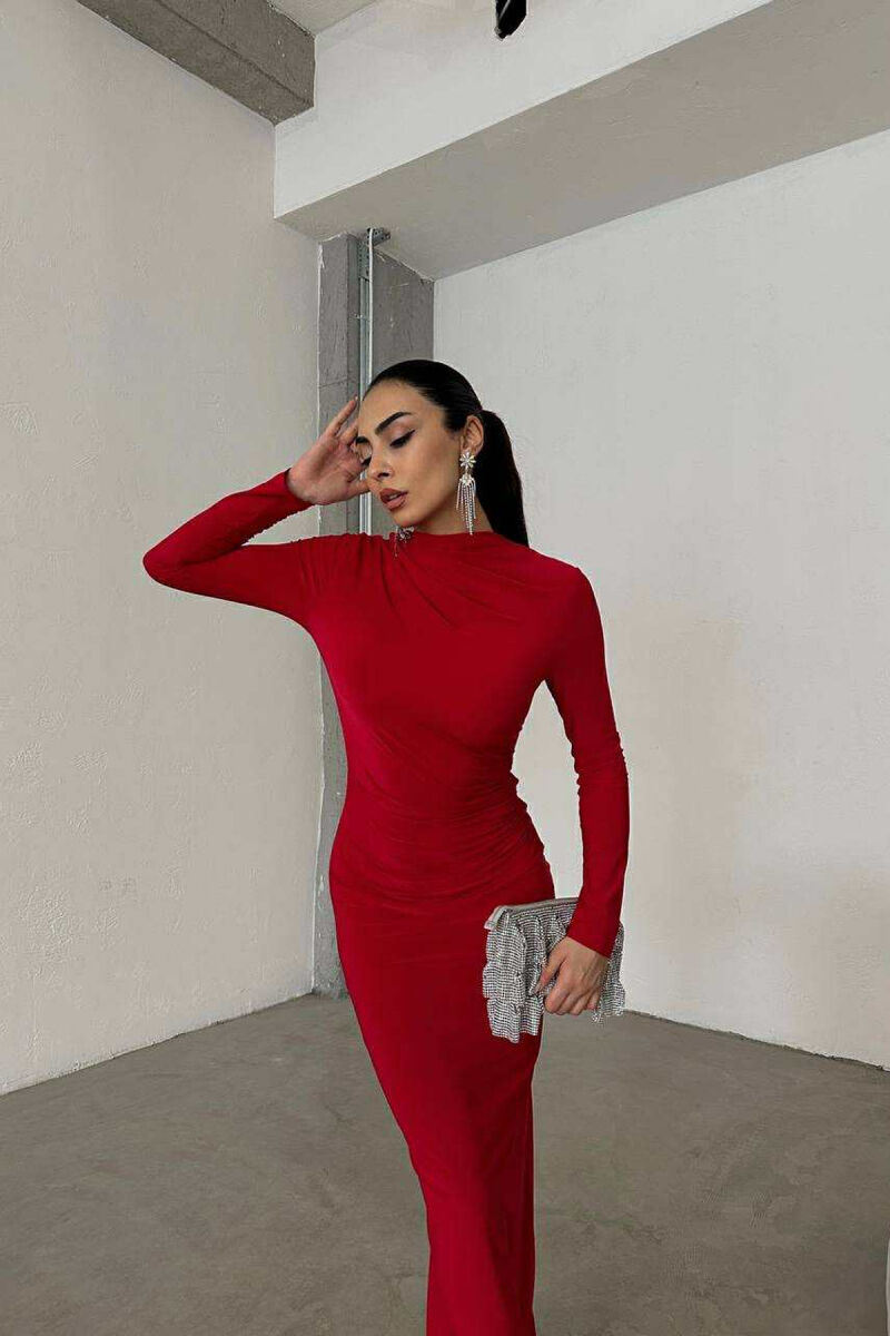 ONE COLOR LONG WOMEN DRESS RED/E KUQE - 6