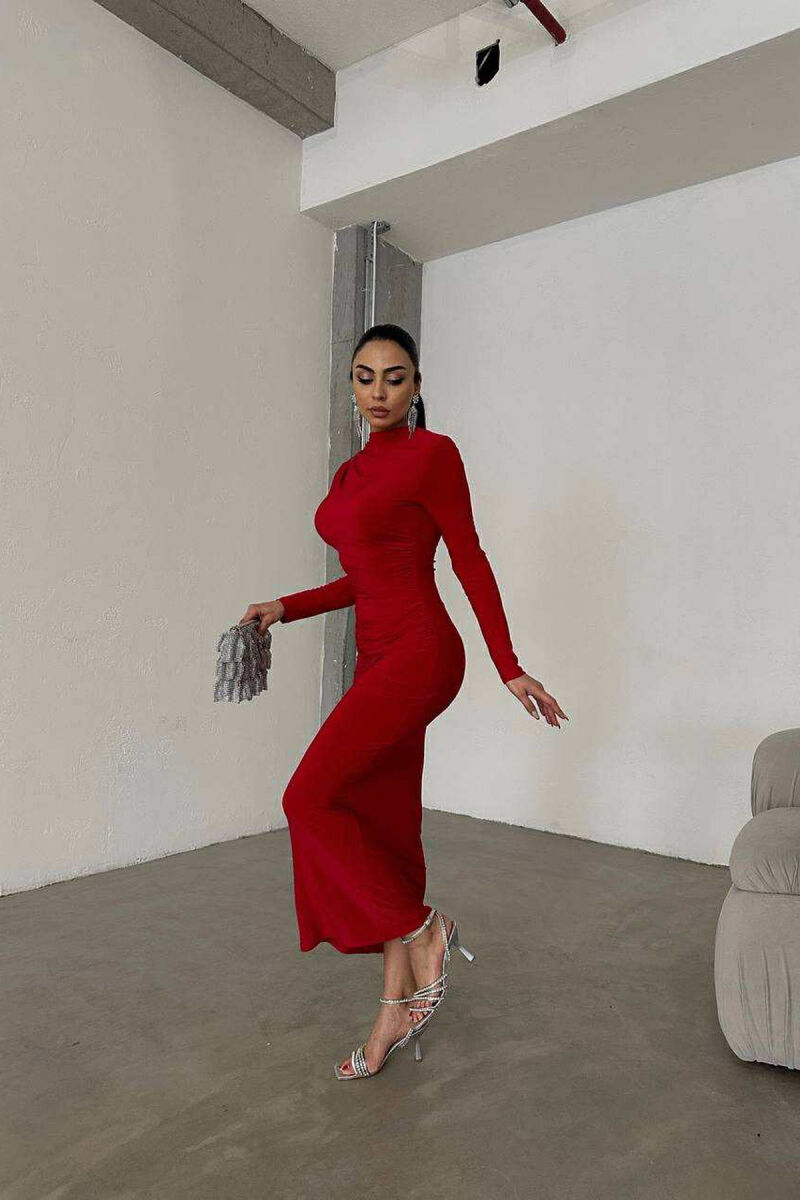 ONE COLOR LONG WOMEN DRESS RED/E KUQE - 7