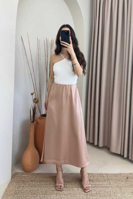 ONE COLOR LONG WOMEN SKIRT BEIGE/BEZHE - KLAUDIO FASHION