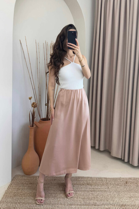ONE COLOR LONG WOMEN SKIRT BEIGE/BEZHE - 4
