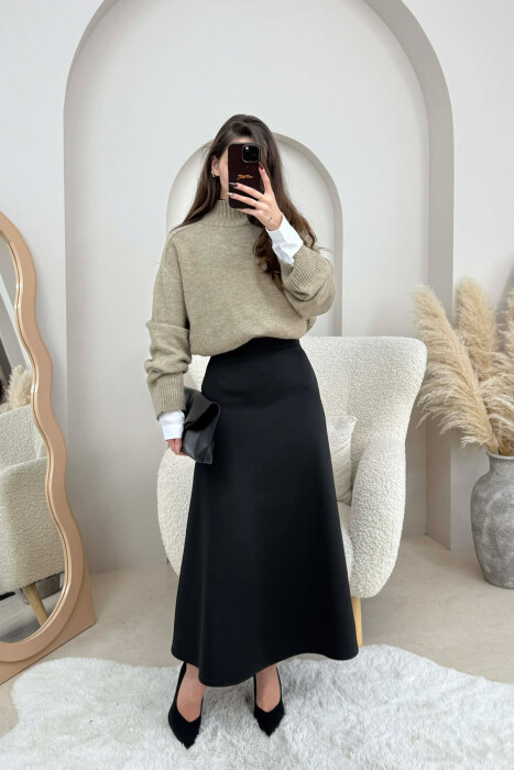 ONE COLOR LONG WOMEN SKIRT BLACK/ E ZEZE 