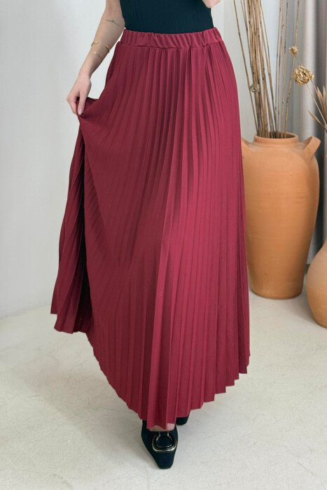ONE COLOR LONG WOMEN SKIRT BURGUNDY/VISHNJE - 4
