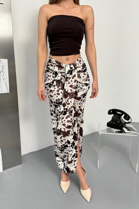 ONE COLOR LONG WOMEN SKIRT CREAM-BROWN/KRKA - KLAUDIO FASHION