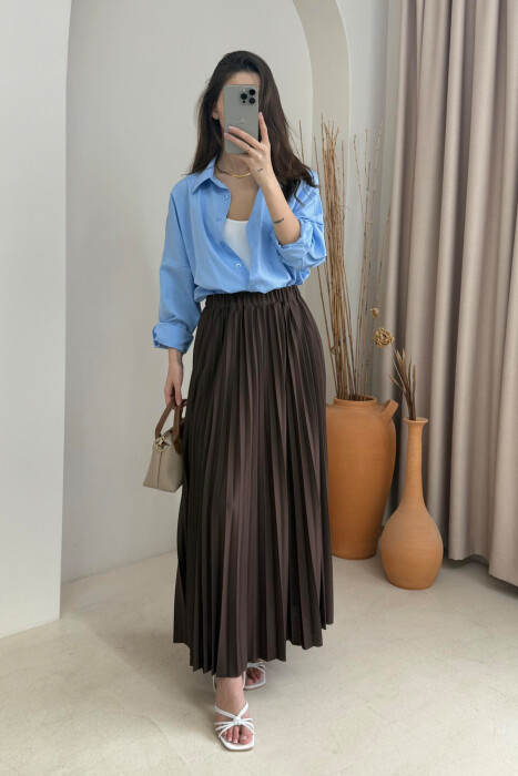 ONE COLOR LONG WOMEN SKIRT DARK BROWN/KAE 