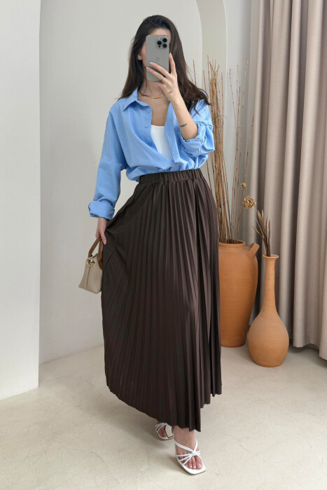 ONE COLOR LONG WOMEN SKIRT DARK BROWN/KAE - 2