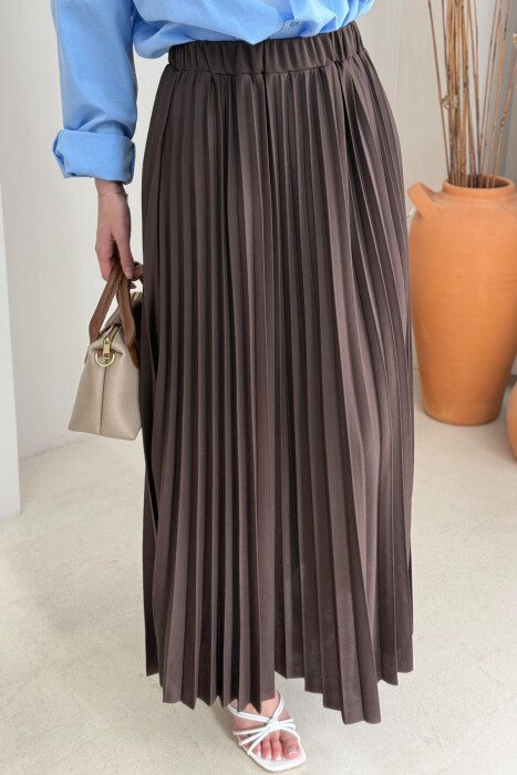 ONE COLOR LONG WOMEN SKIRT DARK BROWN/KAE - 3