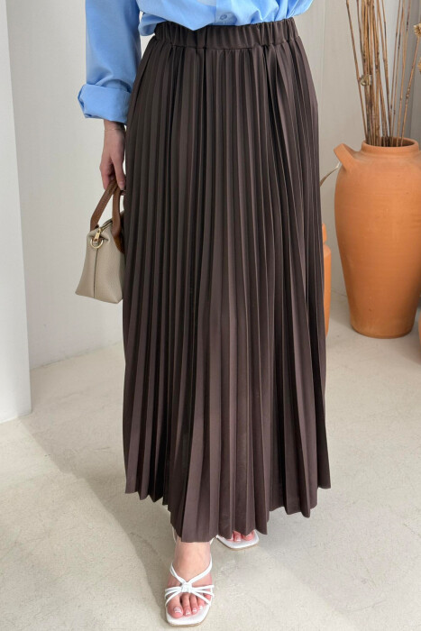 ONE COLOR LONG WOMEN SKIRT DARK BROWN/KAE - 4