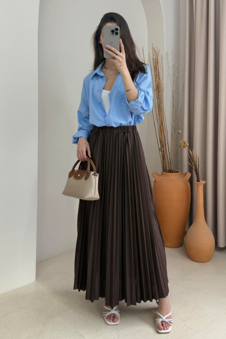 ONE COLOR LONG WOMEN SKIRT DARK BROWN/KAE - 5