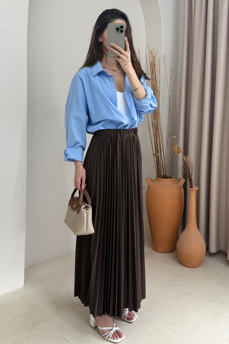 ONE COLOR LONG WOMEN SKIRT DARK BROWN/KAE - 6