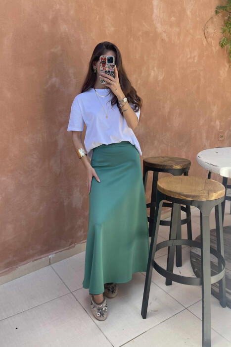 ONE COLOR LONG WOMEN SKIRT GREEN/JESHILE 