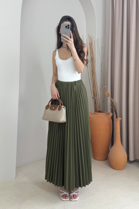 ONE COLOR LONG WOMEN SKIRT GREEN/JESHILE - 3