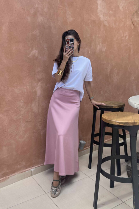 ONE COLOR LONG WOMEN SKIRT POWDER/PUDER - 2