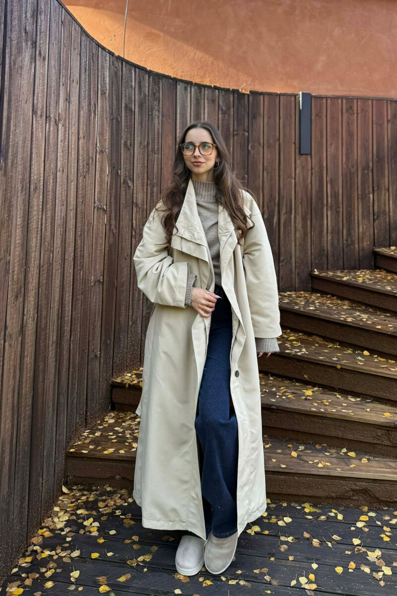 ONE COLOR LONG WOMEN TRENCH COAT BEIGE/BEZHE - 1