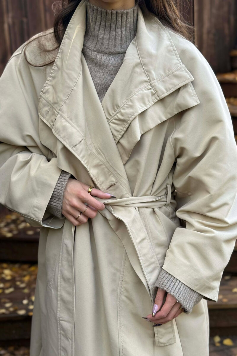 ONE COLOR LONG WOMEN TRENCH COAT BEIGE/BEZHE - 2