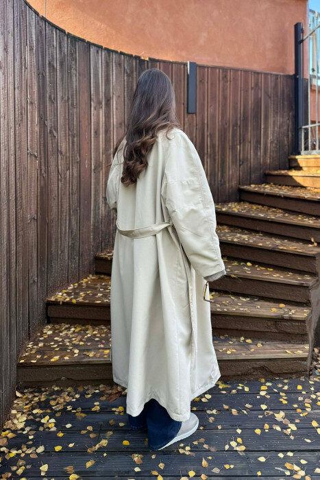 ONE COLOR LONG WOMEN TRENCH COAT BEIGE/BEZHE - 4