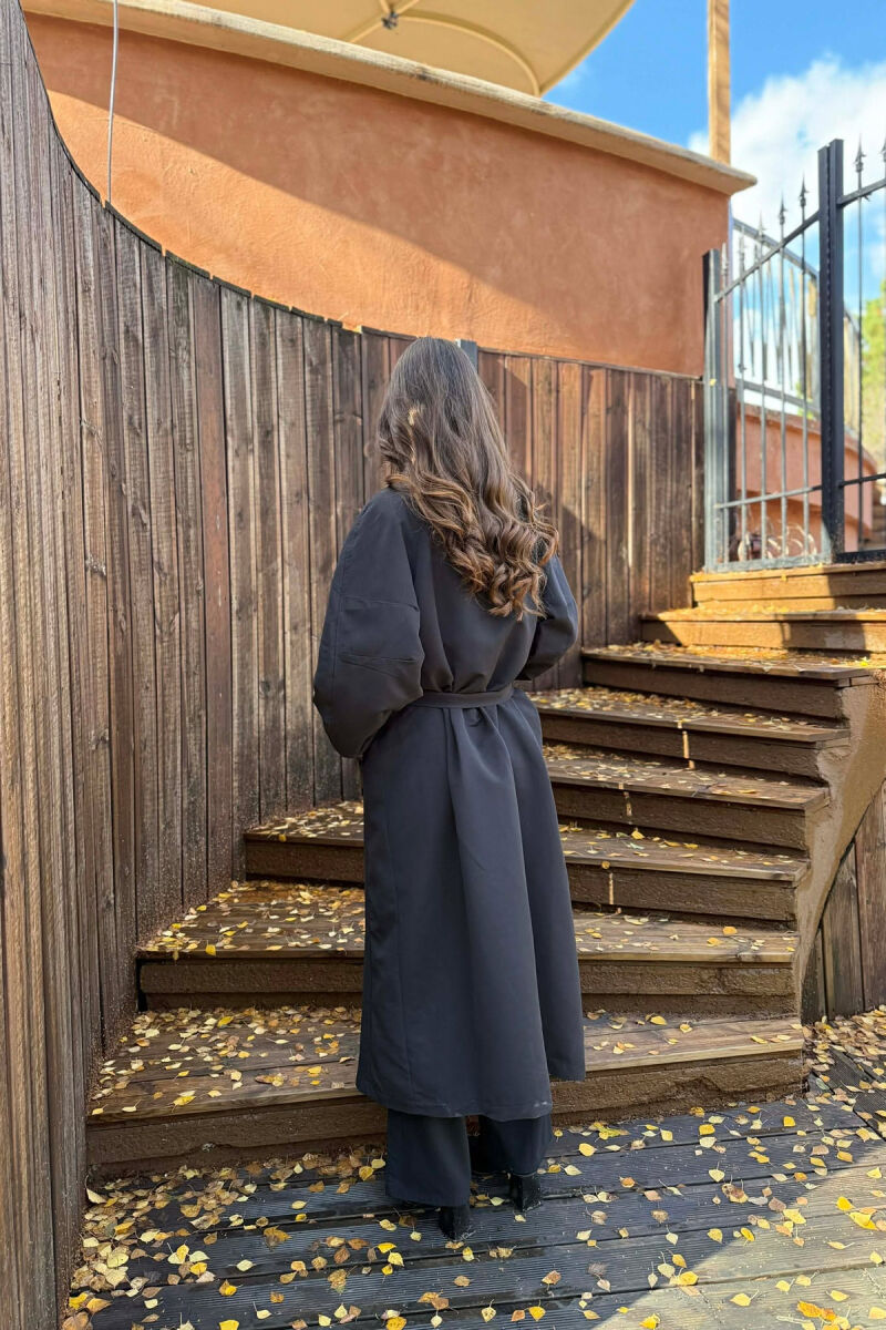 ONE COLOR LONG WOMEN TRENCH COAT BLACK/ E ZEZE - 3