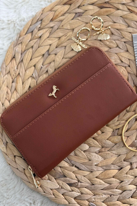 ONE COLOR LONG ZIP WOMEN WALLET BROWN/KAFE 