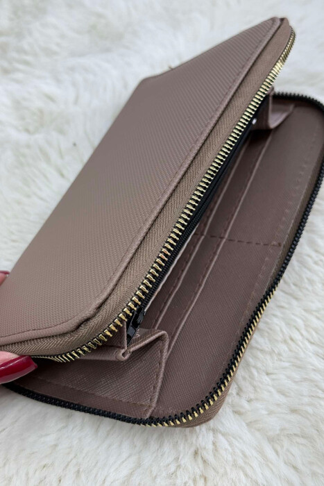 ONE COLOR LONG ZIP WOMEN WALLET DARK BEIGE/BEZHE ERRET - 3