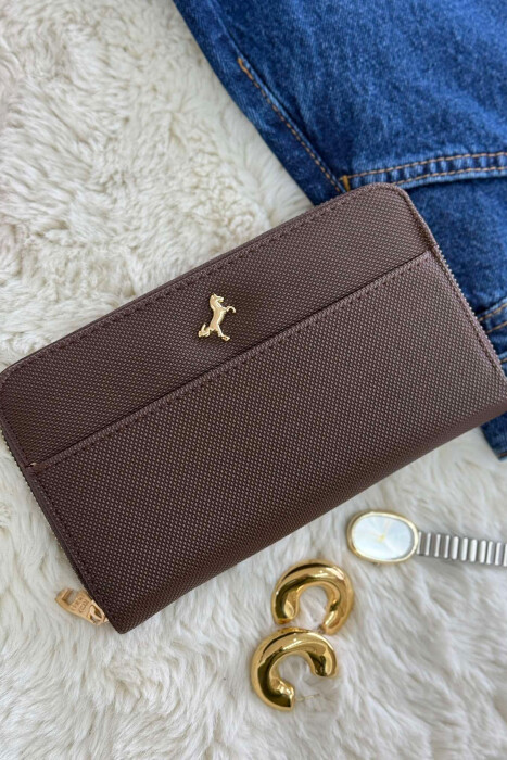 ONE COLOR LONG ZIP WOMEN WALLET DARK BROWN/KAE 