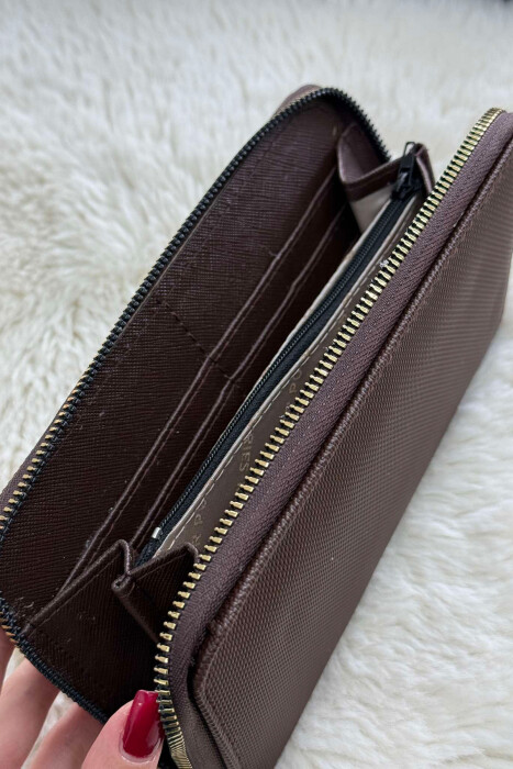 ONE COLOR LONG ZIP WOMEN WALLET DARK BROWN/KAE - 3