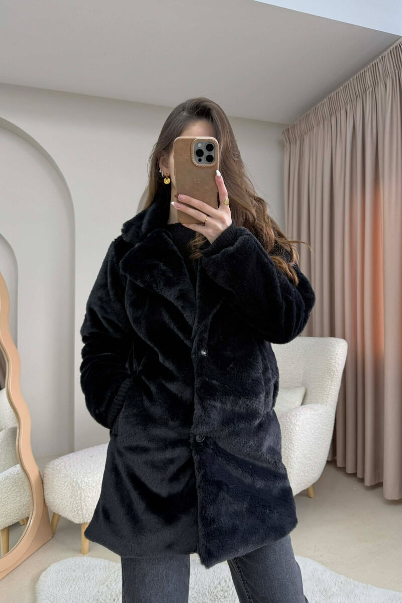 ONE COLOR MEDIUM FUR WOMAN COAT BLACK/ E ZEZE - 1